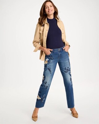 Embellished Girlfriend Straight Ankle Jeans
