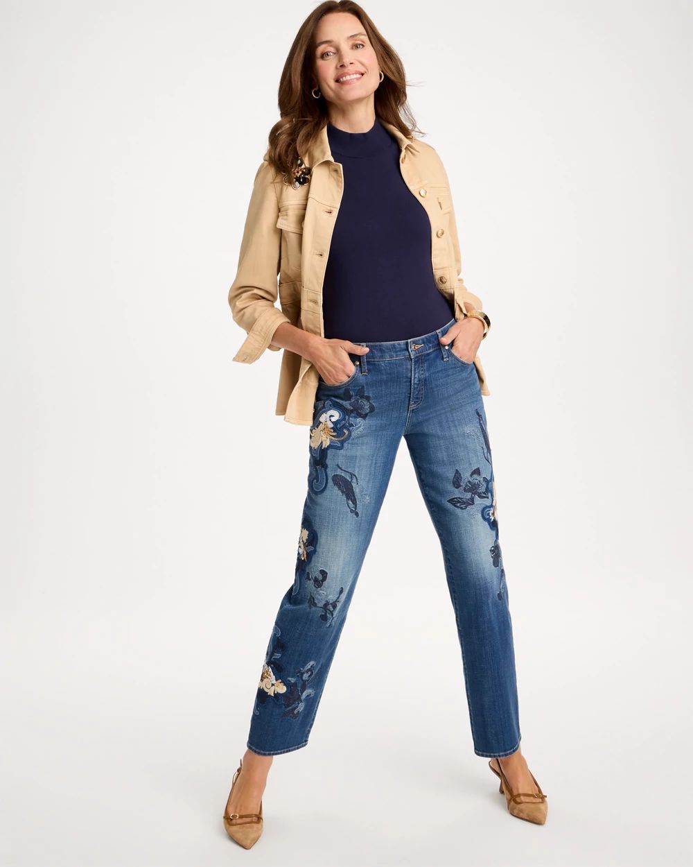 Embellished Girlfriend Straight Ankle Jeans