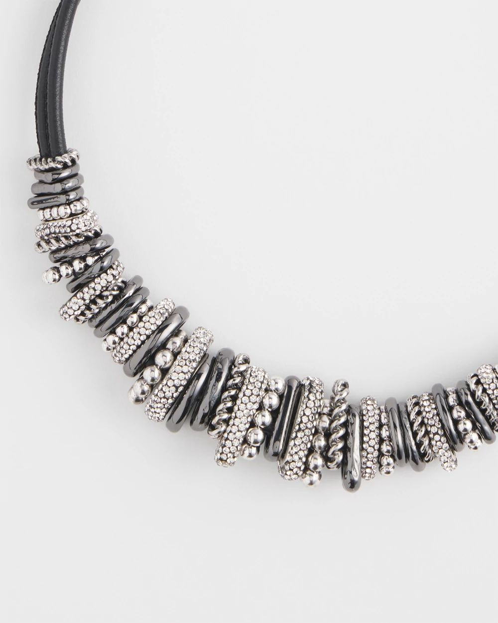 Silver Tone Leather Short Necklace
