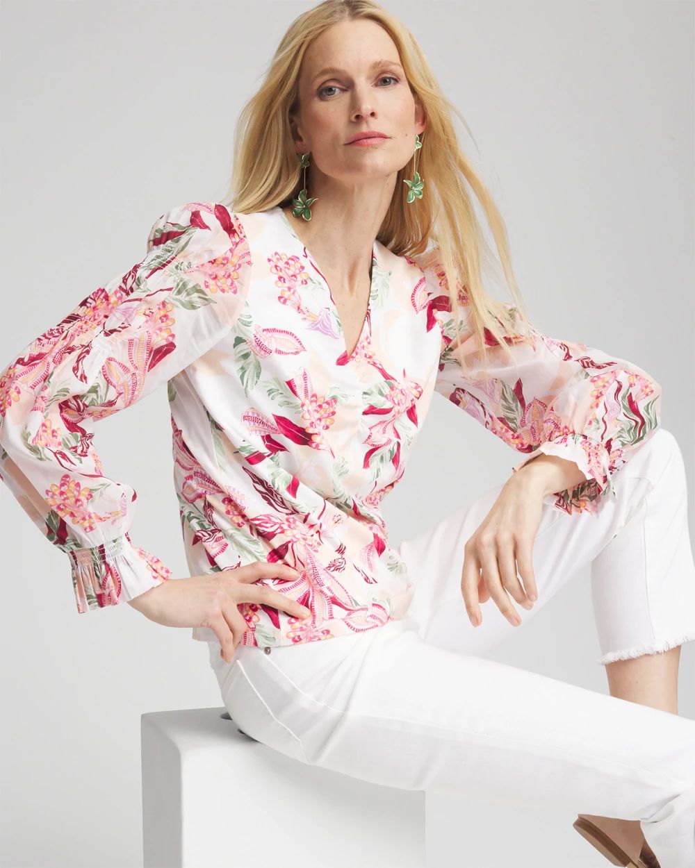 Pima Floral Smocked Long Sleeve Tee click to view larger image.