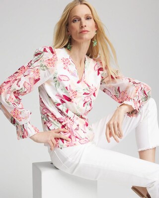 Pima Floral Smocked Long Sleeve Tee click to view larger image.