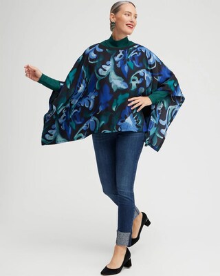 Scroll Print Woven Poncho