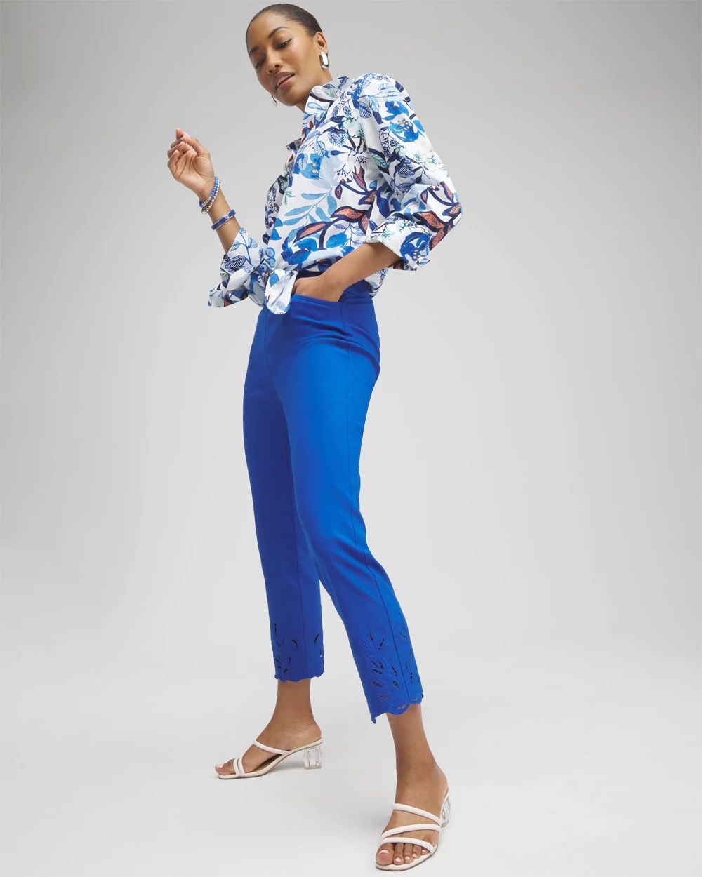Brigitte Embroidered Slim Cropped Pants