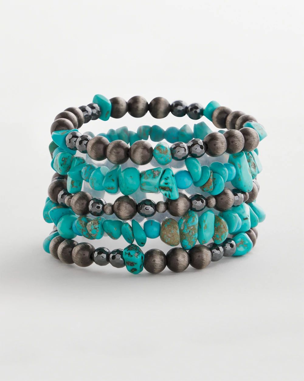 Turquoise Stone Stretch Set of Five Beaded Bracelets