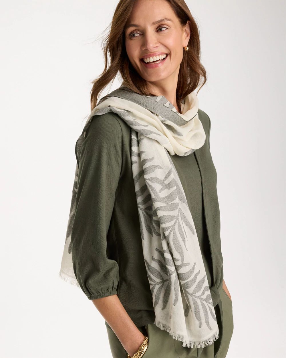 Palm Embroidered Oblong Scarf click to view larger image.