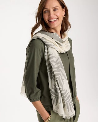 Palm Embroidered Oblong Scarf click to view larger image.