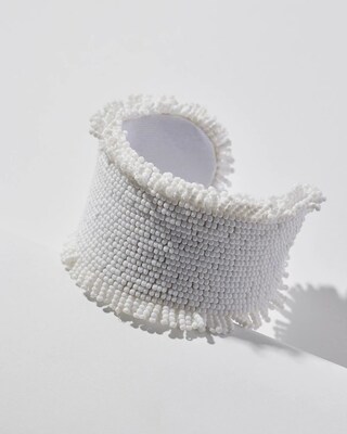 White Seed Bead Cuff Bracelet