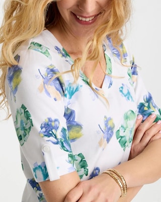 Printed Cotton Slub V-Neck Tee click to view larger image.