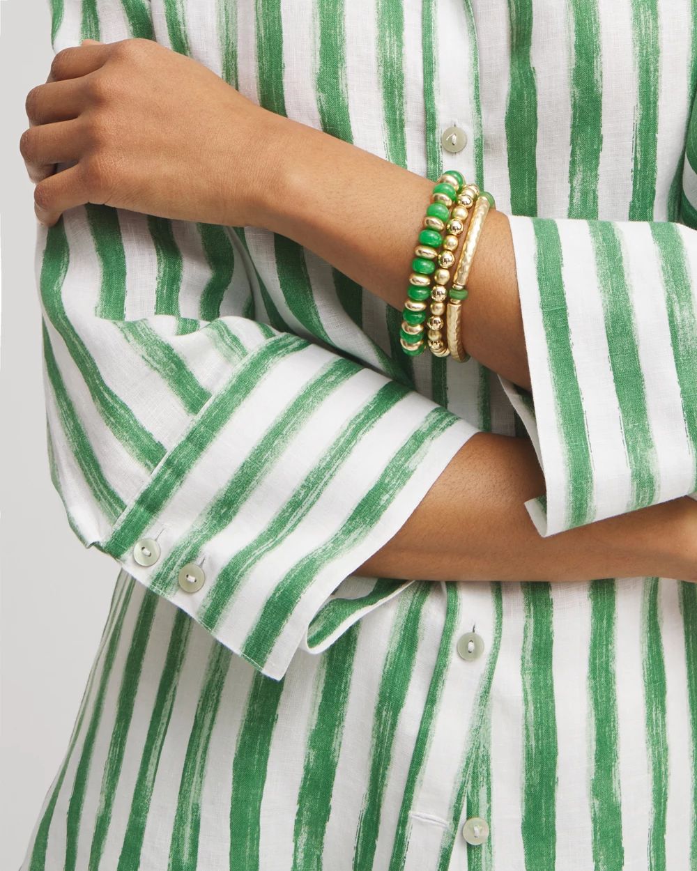 No Iron™ Linen Stripe 3/4 Sleeve Shirt
