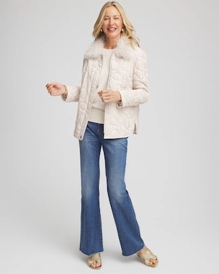 Quilted Faux Fur Collar Jacket click to view larger image.