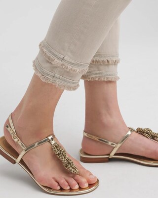 Girlfriend Embellished Fray Cropped Jeans