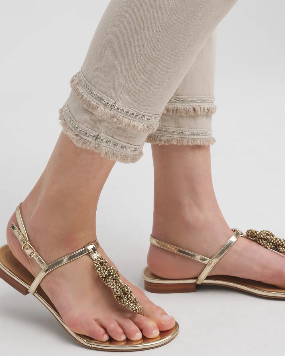 Girlfriend Embellished Fray Cropped Jeans
