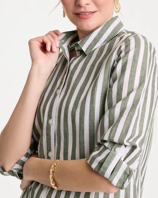 Striped Linen-Cotton Collared Tunic click to view larger image.