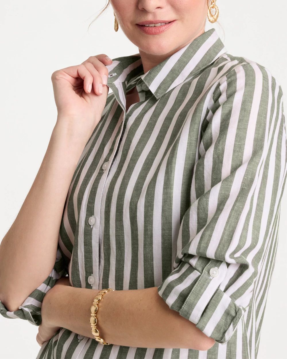 Striped Linen-Cotton Collared Tunic