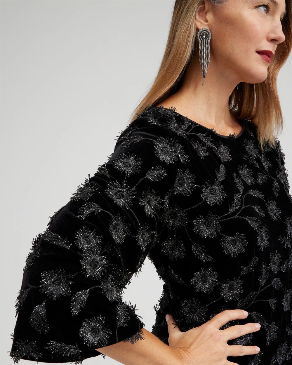 Velvet Applique Bell Sleeve Dress