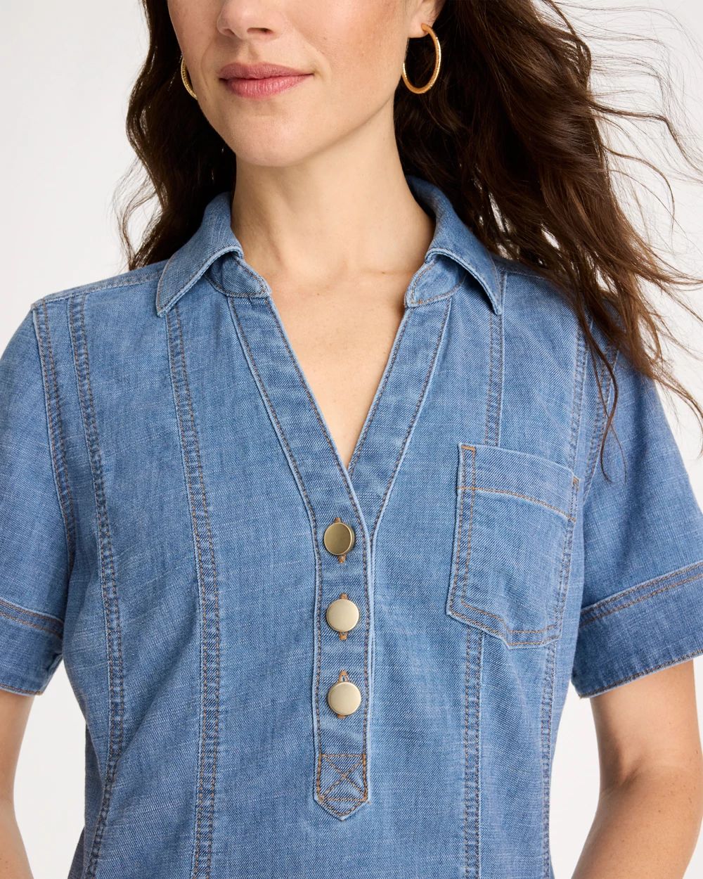 Soft-Stretch Hemp Denim Shirtdress click to view larger image.