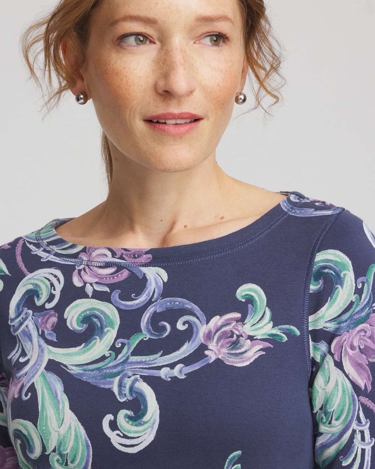 Chico's Pima 3/4 Sleeve Tee In Teal Shadow In Blue