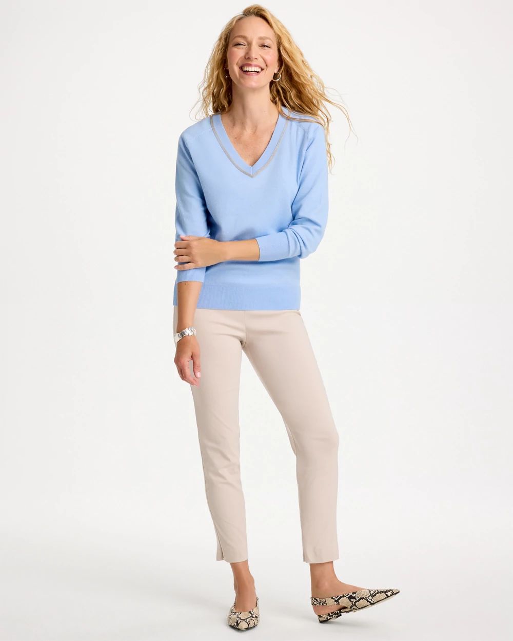 Caviar Embellished V-Neck Pullover click to view larger image.