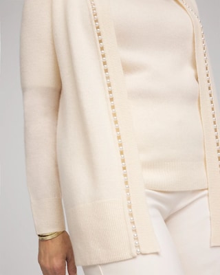 Cashmere Pearl-Trim Cardigan click to view larger image.