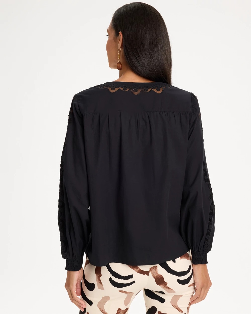 Poplin Cotton Lace Tie-Front Blouse