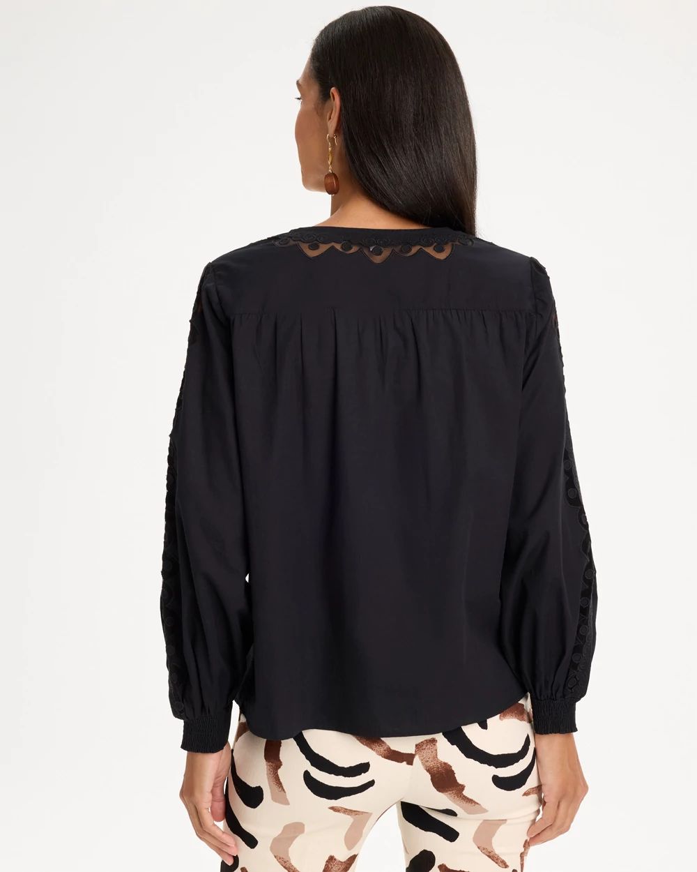 Poplin Cotton Lace Tie-Front Blouse click to view larger image.