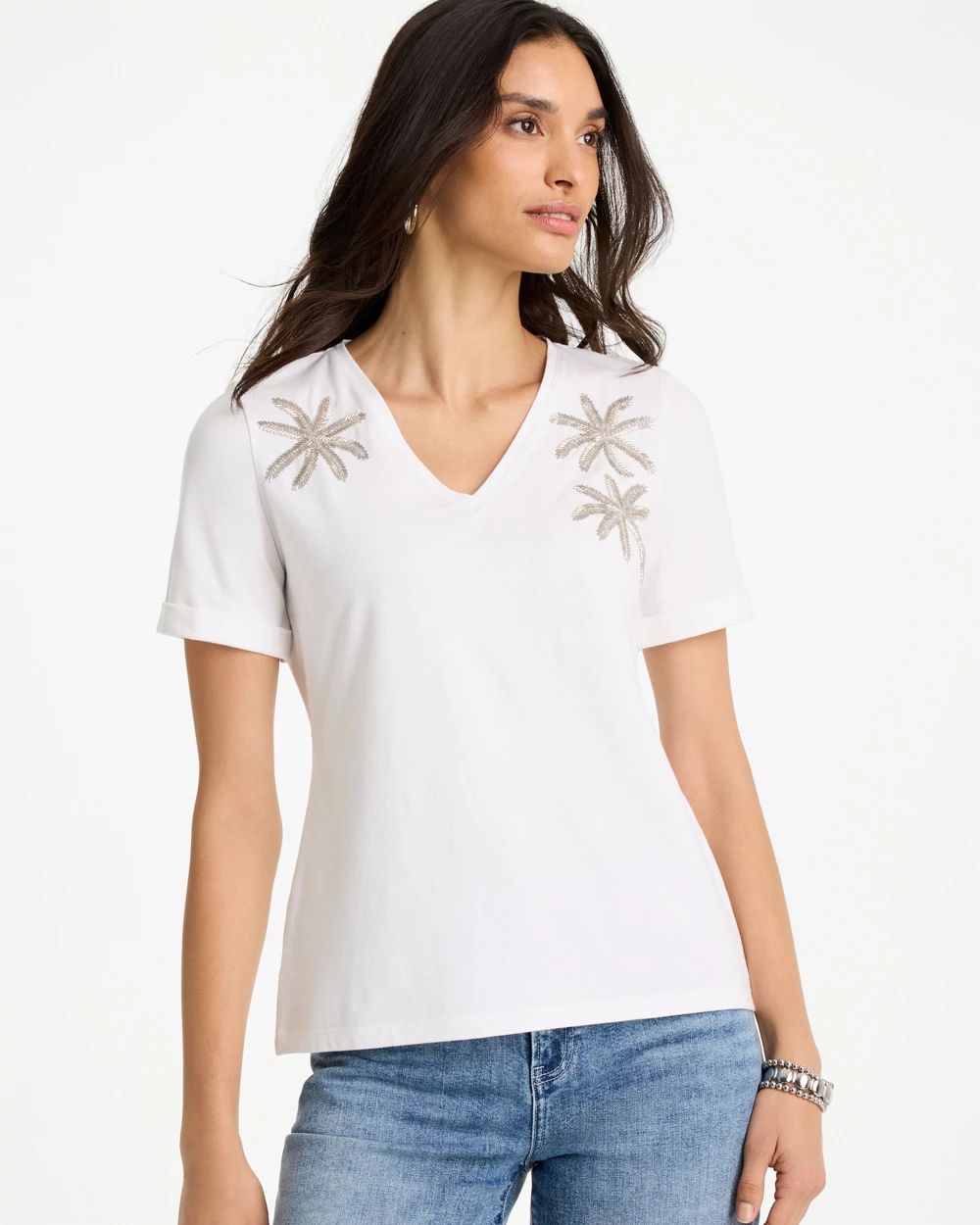 Cotton Stretch Palm Sequin Tee