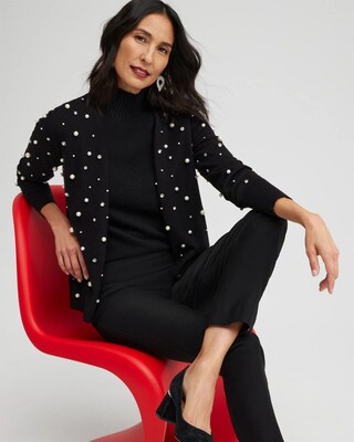 Faux Pearl & Rhinestone Cardigan Sweater