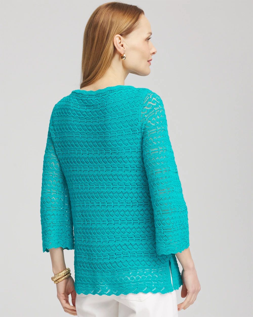 Pointelle Bateau-Neck Pullover Sweater
