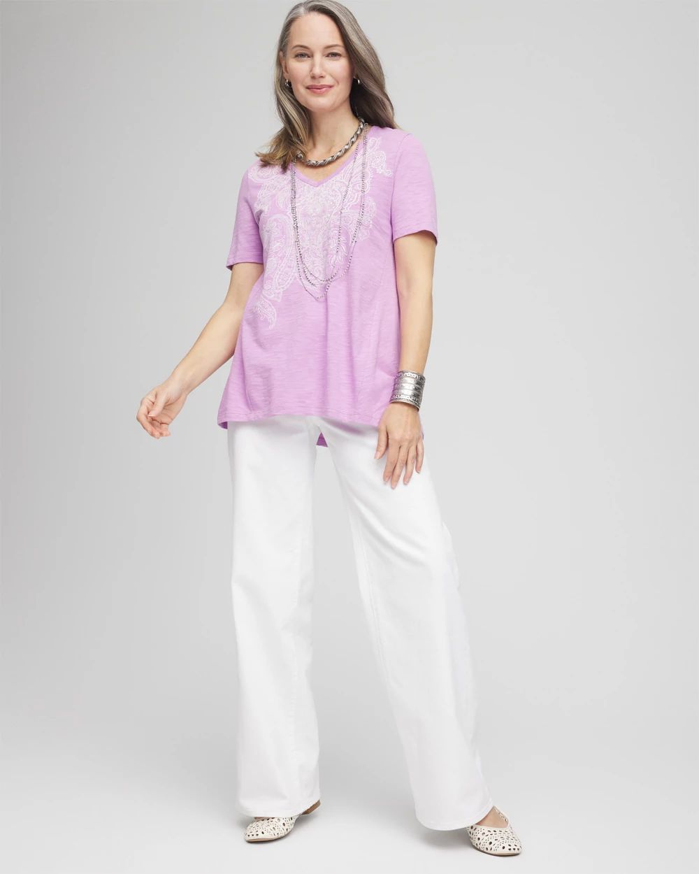Paisley Slub V-Neck Tee
