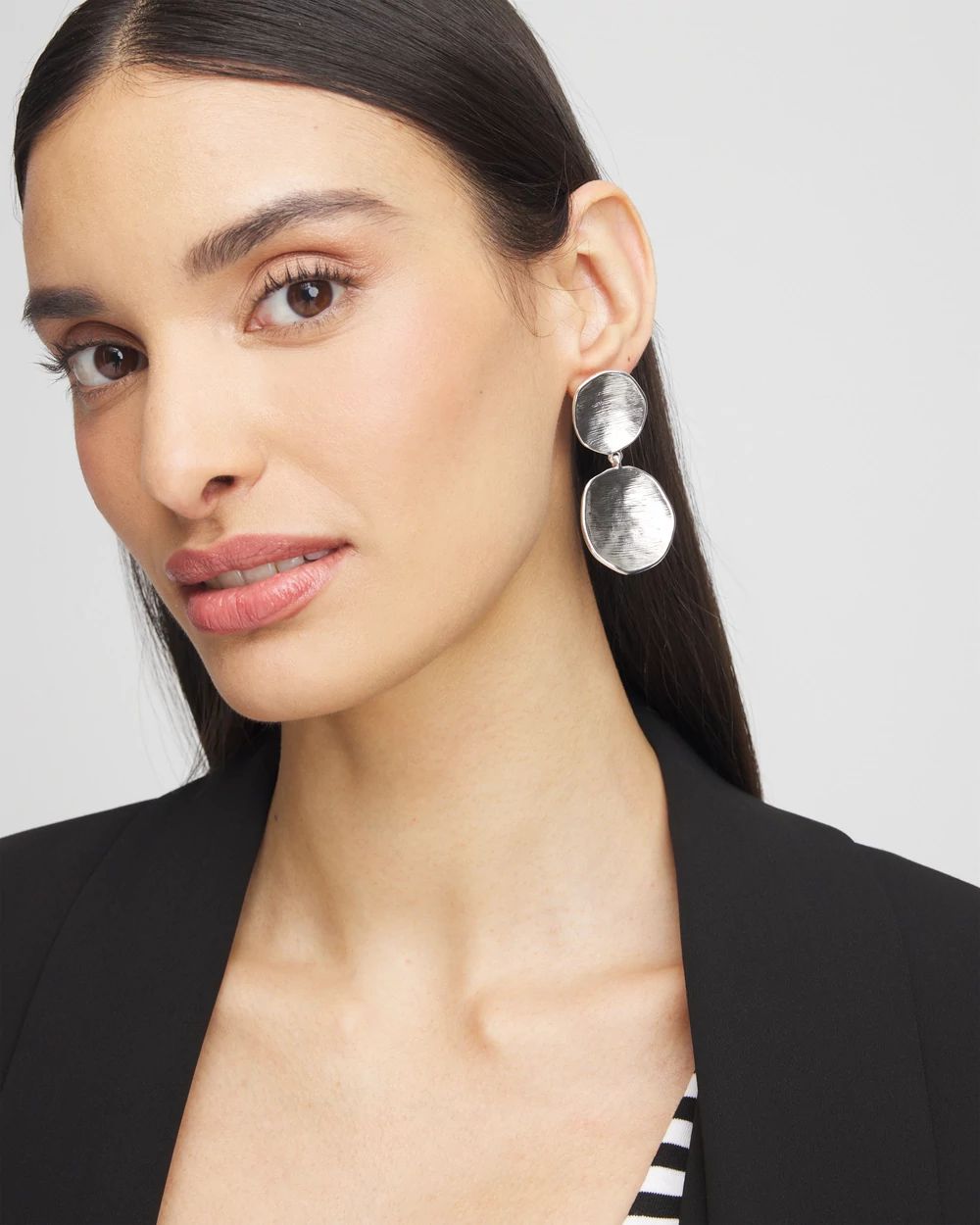 Silver Tone Disc Drop Earrings