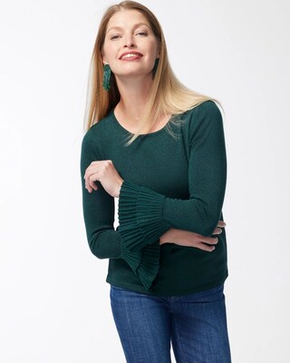 Lurex Pleat Sleeve Pullover Sweater