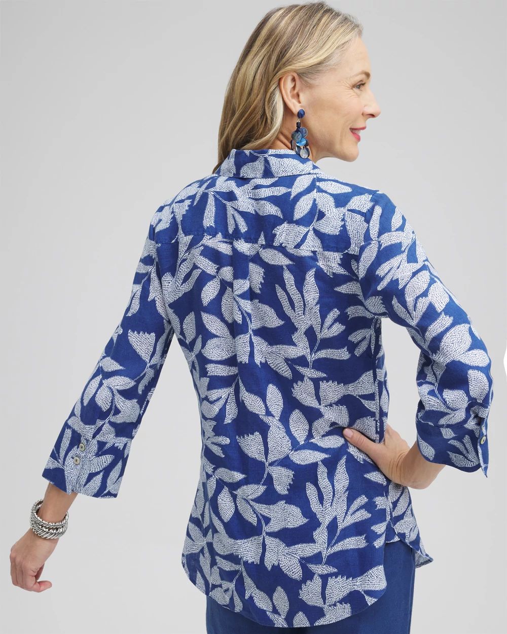 No Iron™ Linen Leaf 3/4 Sleeve Shirt