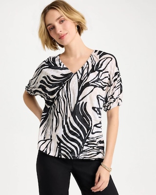 Tropical Nights Linen Ruched V-Neck Tee