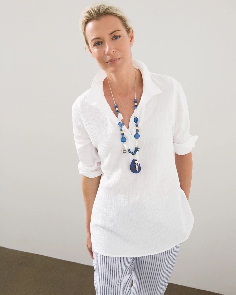 Gauze Button Back Tunic