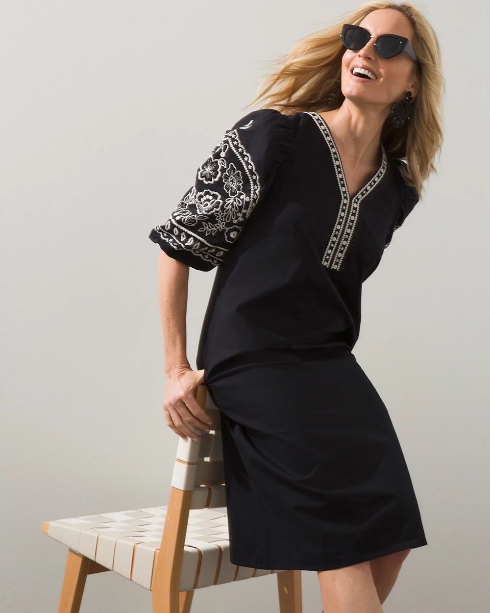 Embroidered Eyelet Sleeve Midi Dress