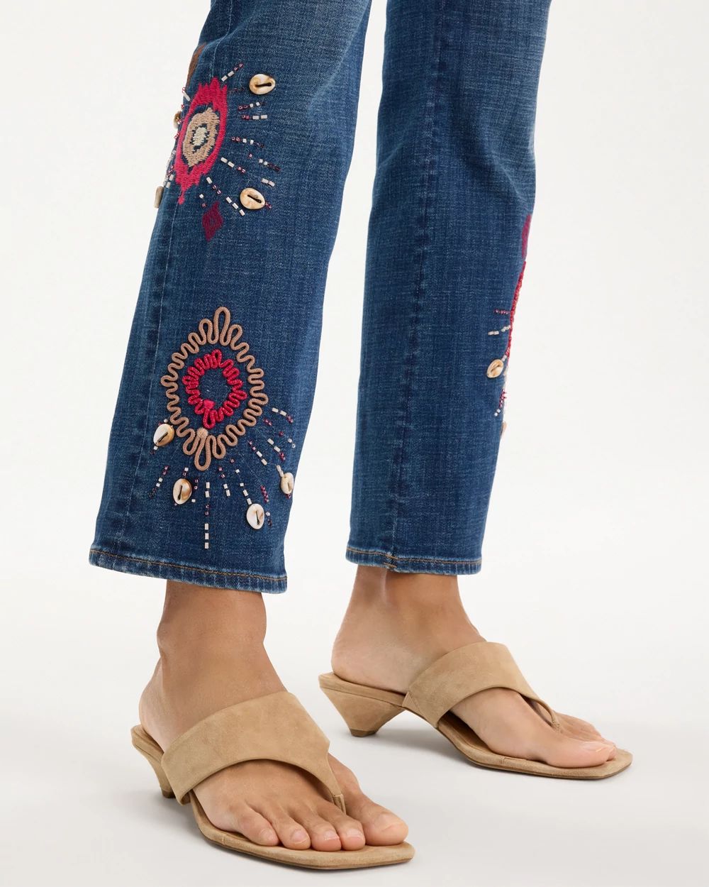 Girlfriend Tropical Soutache Flared Crop Jeans click to view larger image.