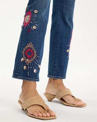 Girlfriend Tropical Soutache Flared Crop Jeans click to view larger image.