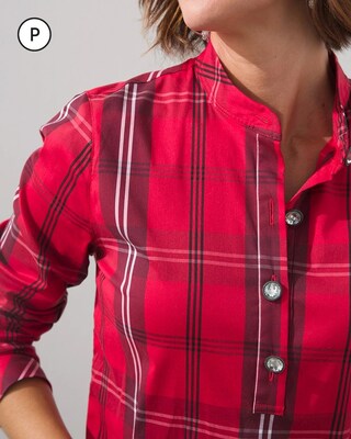 Petite Plaid Crystal-Button Shirt