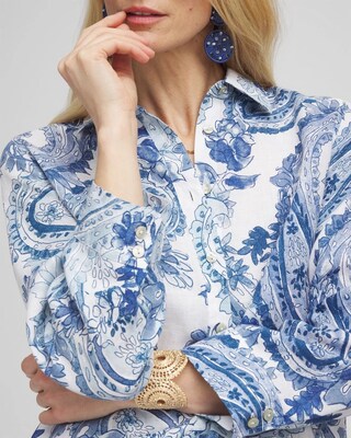No Iron™ Paisley Linen Shirt click to view larger image.