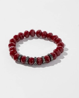 Red Beaded Pavé Disc Stretch Bracelet