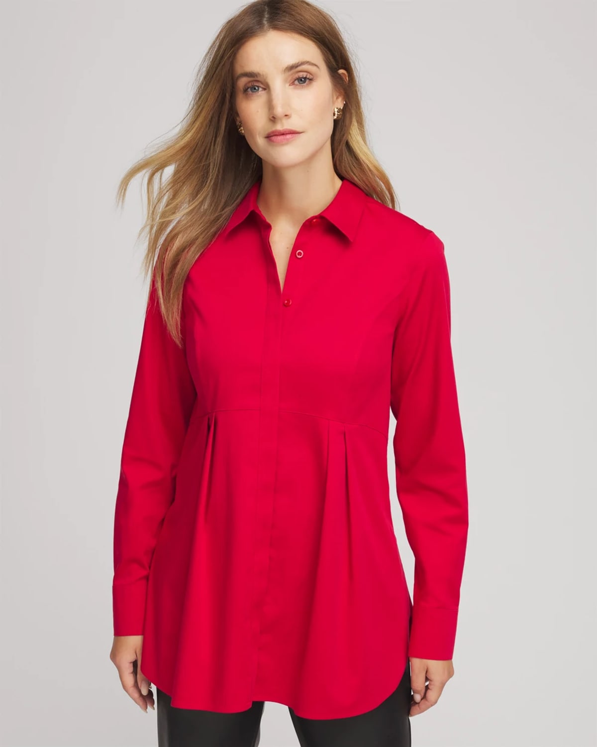 Chico's No Iron Peplum Pleated Shirt In Carmine Red In Red