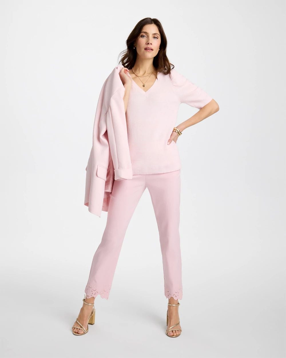 Space Dyed Ruched V-Neck Pullover Sweater