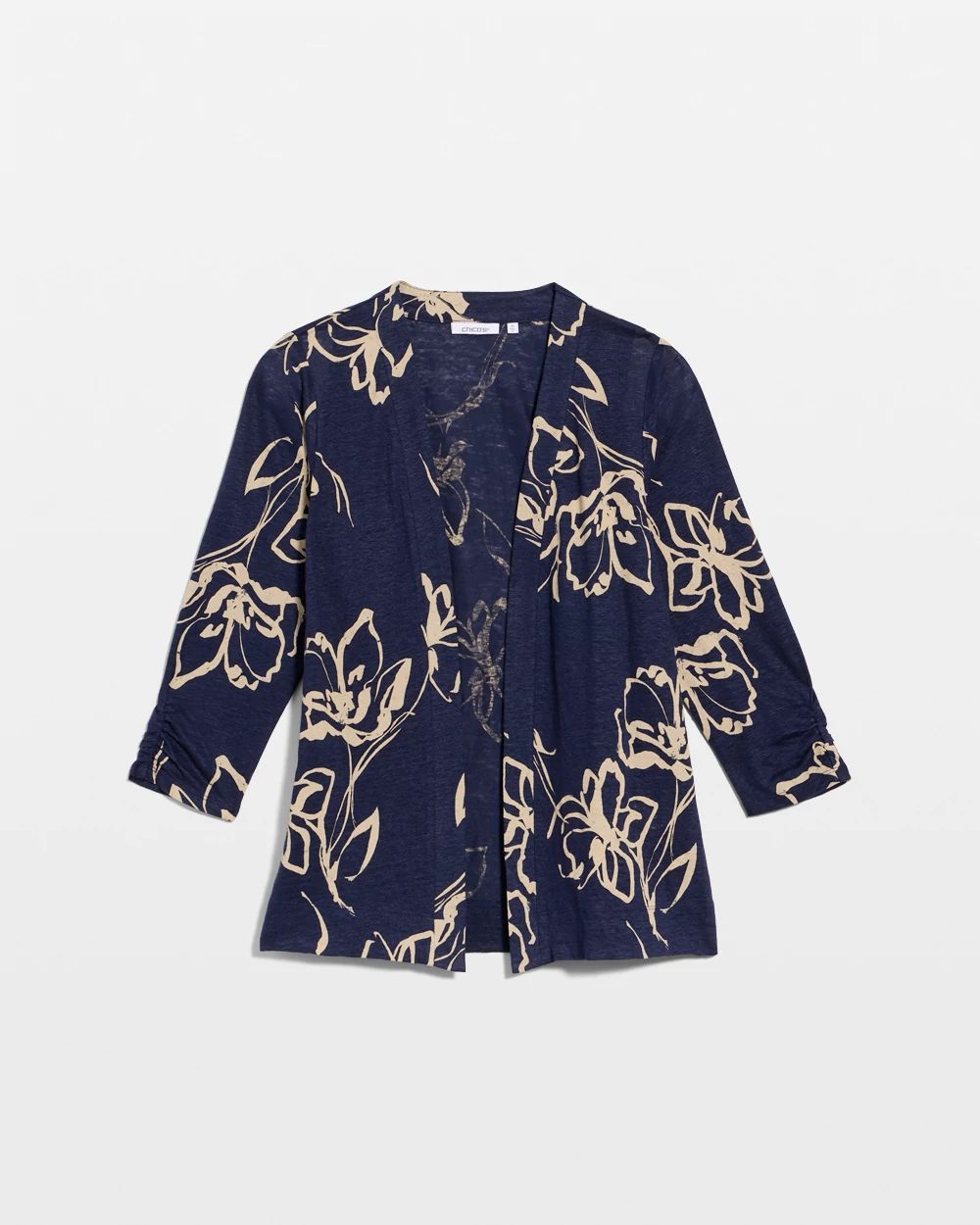 Floral Linen Open Front Cardigan