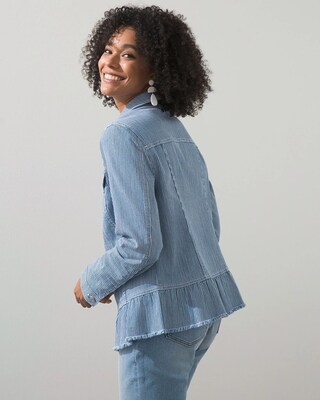 Stripe Soft Peplum Denim Jacket