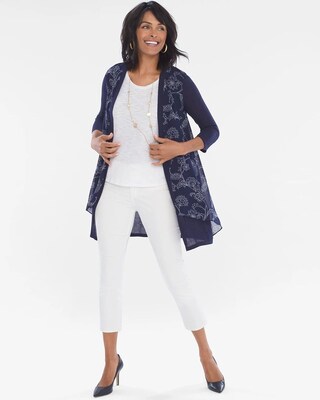 Floral Woven-Front Cardigan