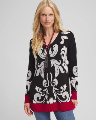 Floral V-Neck Sweater Tunic