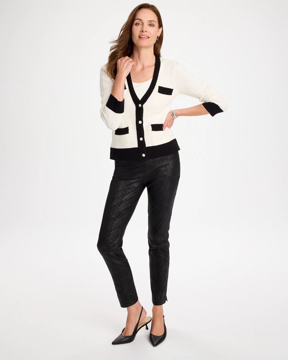 Tweed Braided V-Neck Cardigan click to view larger image.