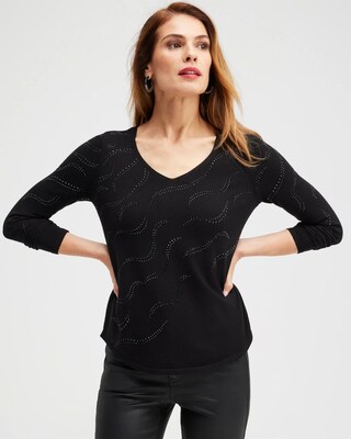 Embellished V-neck Pullover Sweater