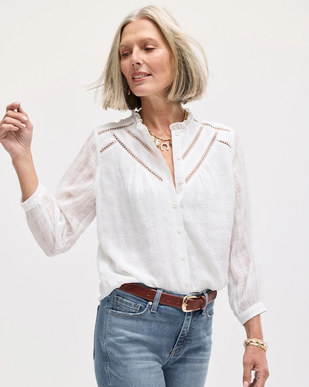 Cutwork Trim Chiffon Blouse