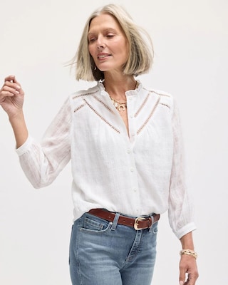 Cutwork Trim Chiffon Blouse